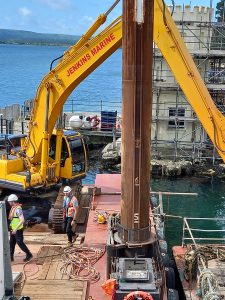 rock removal underway on Brownsea Island for pontoon piling