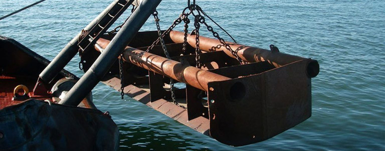 Handfast tugboat with plough mounted to an A-frame