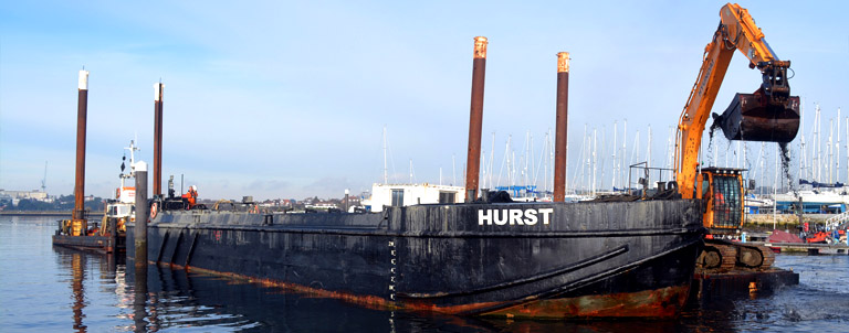 Hurst split hopper barge being loaded Parkstone dredge