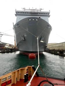 Polmear at Falmouth - Vessel centralising operations in Drydock departure
