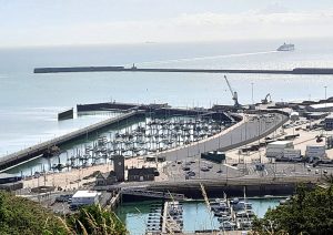 view over dover harbour with CH Horn dredging in the marina