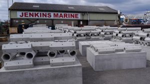 artificial reef blocks at Jenkins Marine ready to be installed